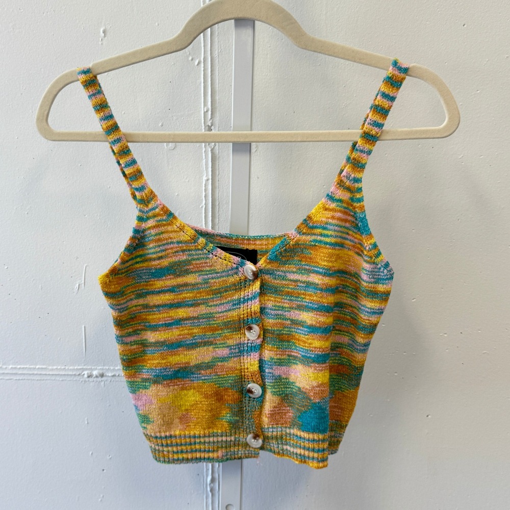 NWT Cider Space Dye Knit Button Front Crop Tank Top Multi Color Size‎ Medium